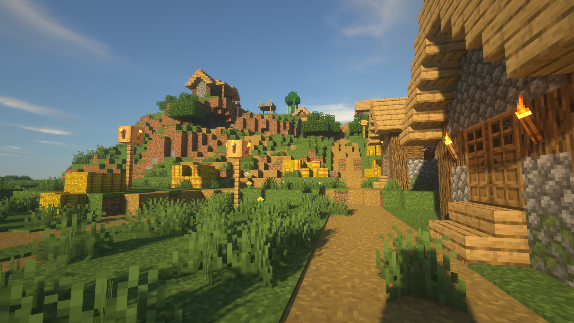 village minecraft with shader